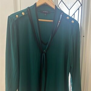 Liz McCoy Teal/Green Blouse with Gold Button Details
